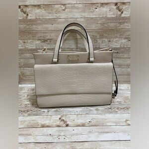 Kate Spade Purse Large Beige Pebbled Leather Crocodile Embossed